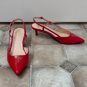 Guess Vibrant Red Pointed Slingback Heels